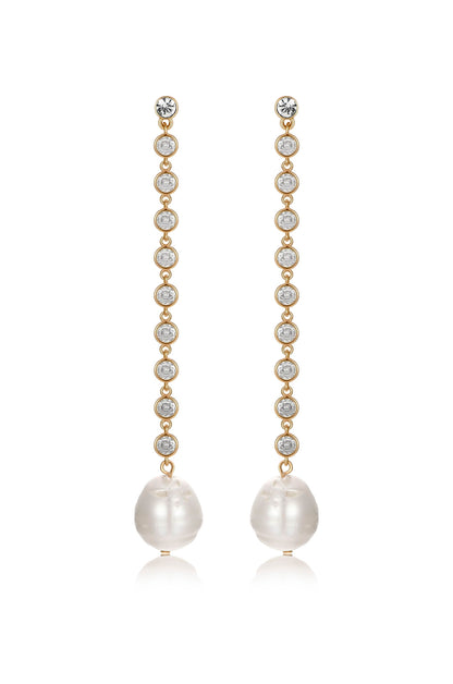 Crystal Chain Pearl Drop 18k Gold Plated Earrings