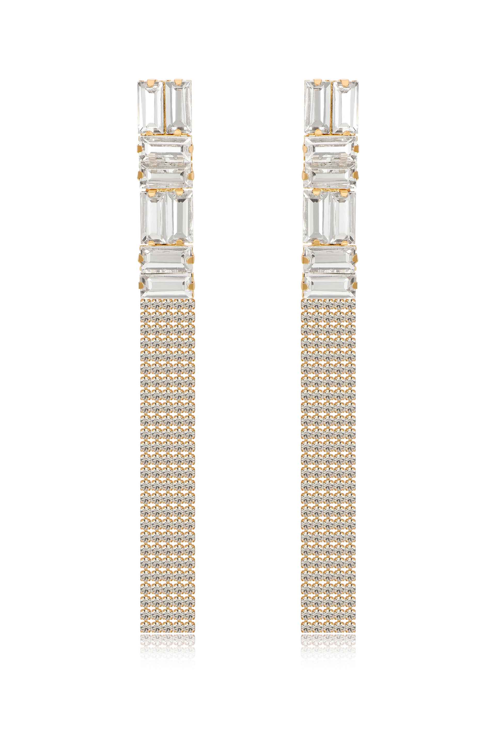 Art Deco Crystal Chain 18k Gold Plated Earrings