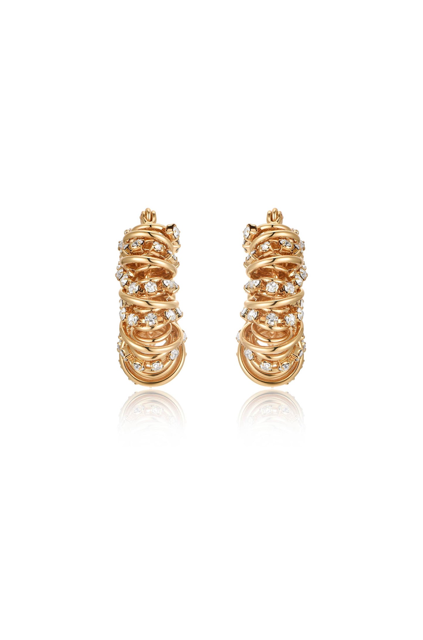 Swirling Crystal Cluster Hoop Earrings front