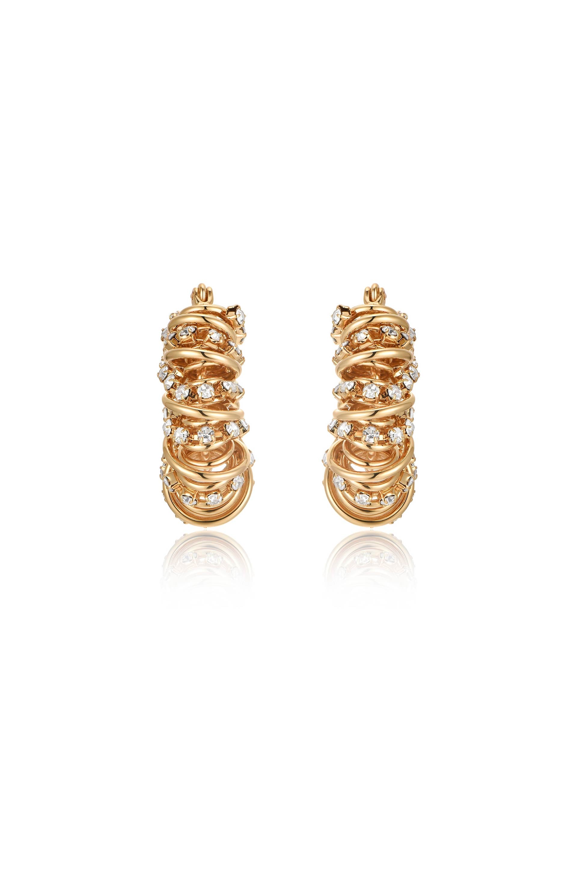 Swirling Crystal Cluster Hoop Earrings front