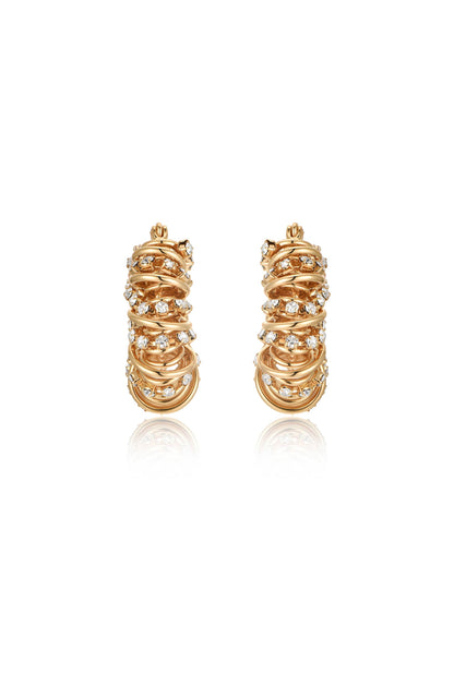 Swirling Crystal Cluster Hoop Earrings front