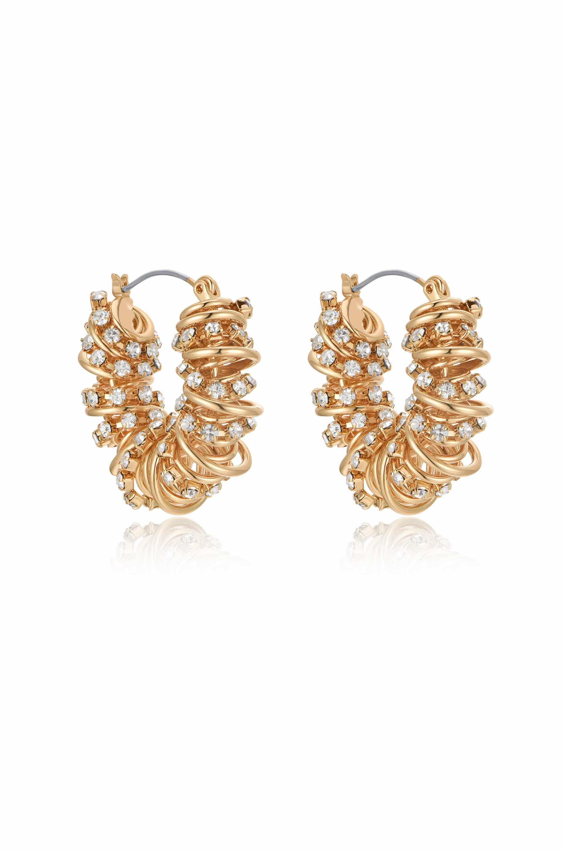 Swirling Crystal Cluster 18k Gold Plated Hoop Earrings side