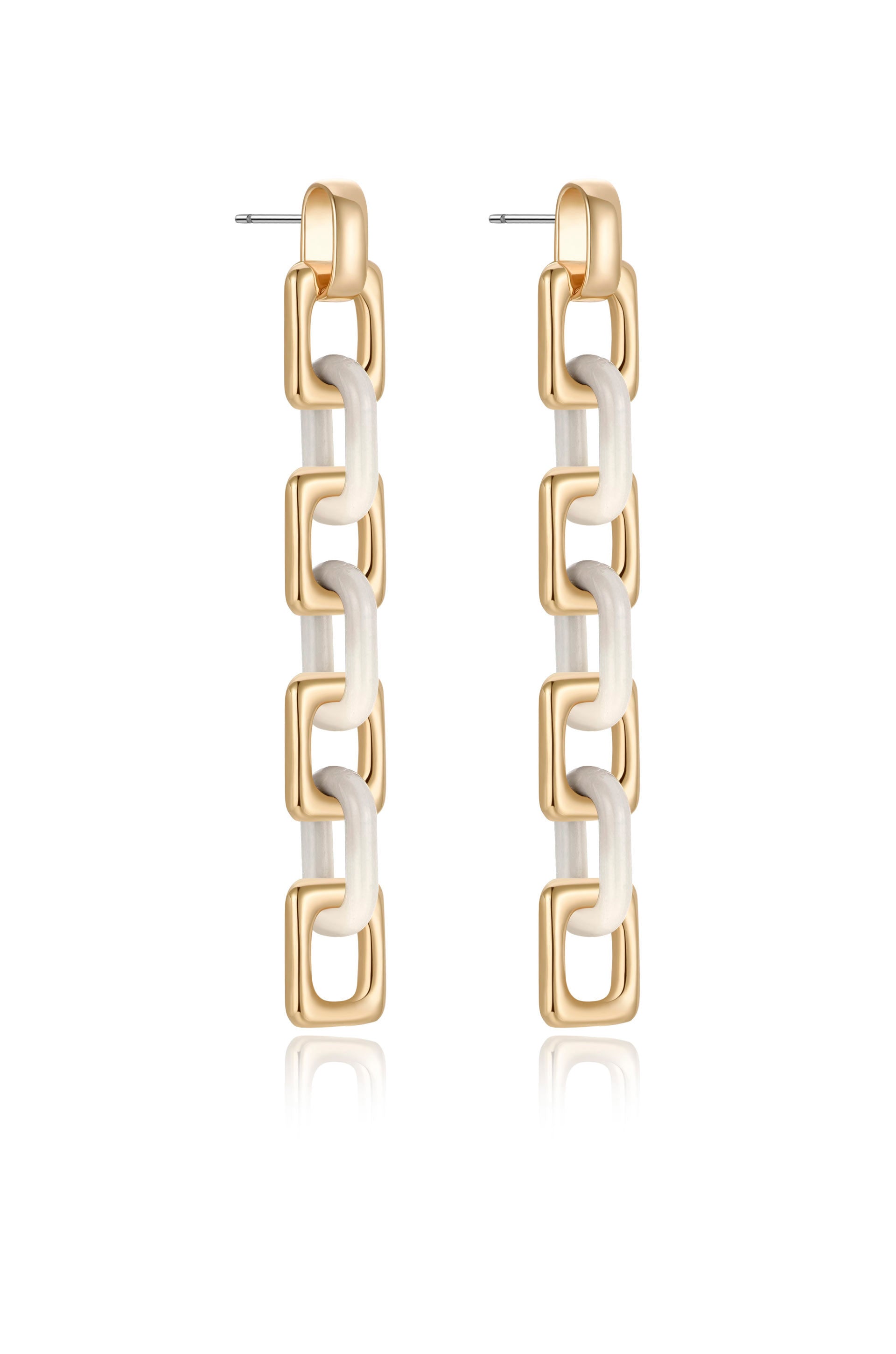 Resin Rectangle and 18k Gold Plated Chain Drop Earrings side