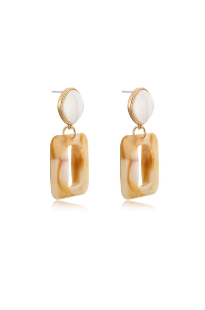 Square Resin 18k Gold Plated Drop Earrings side