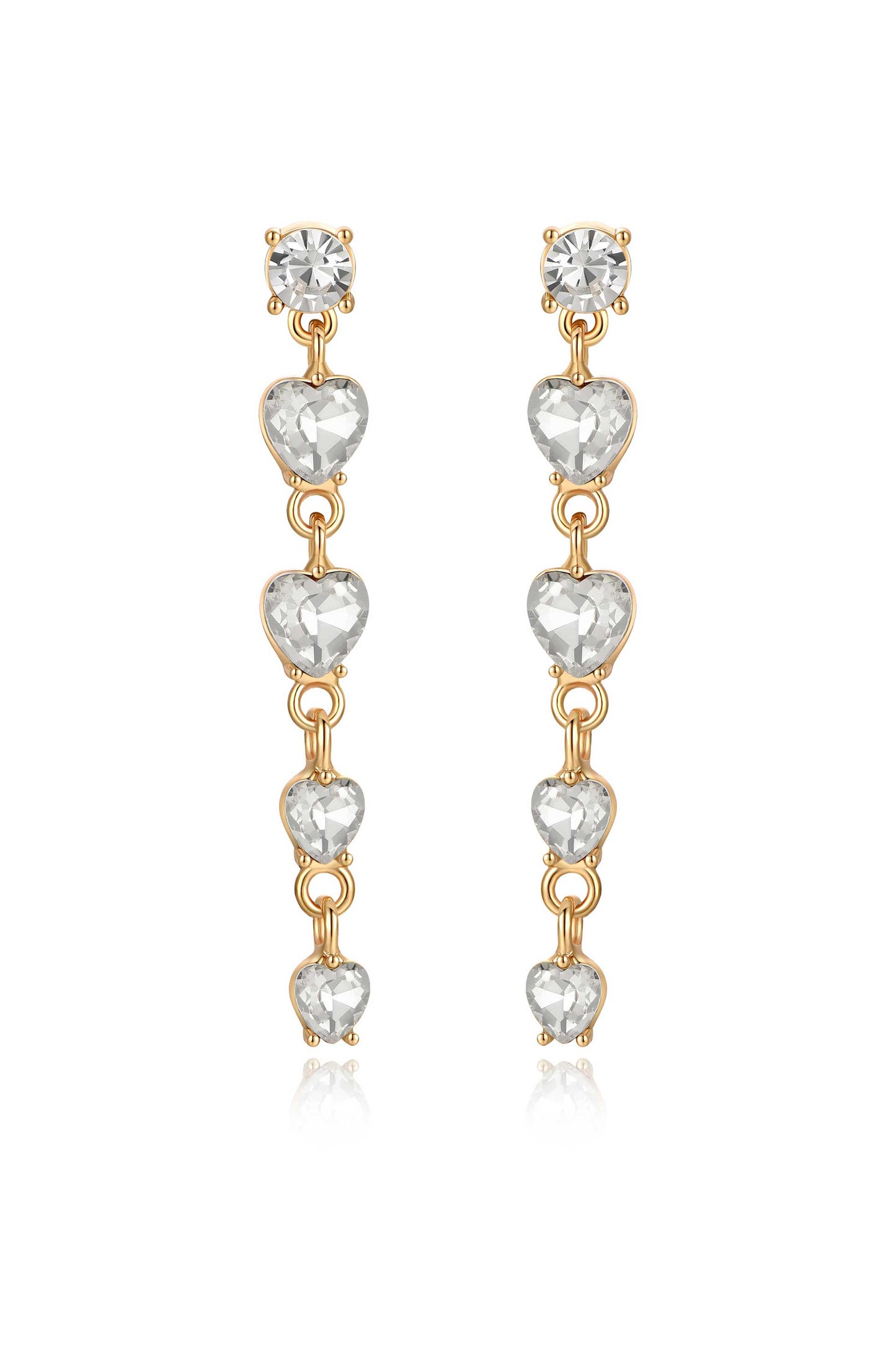 Descending Crystal Heart 18k Gold Plated Earrings
