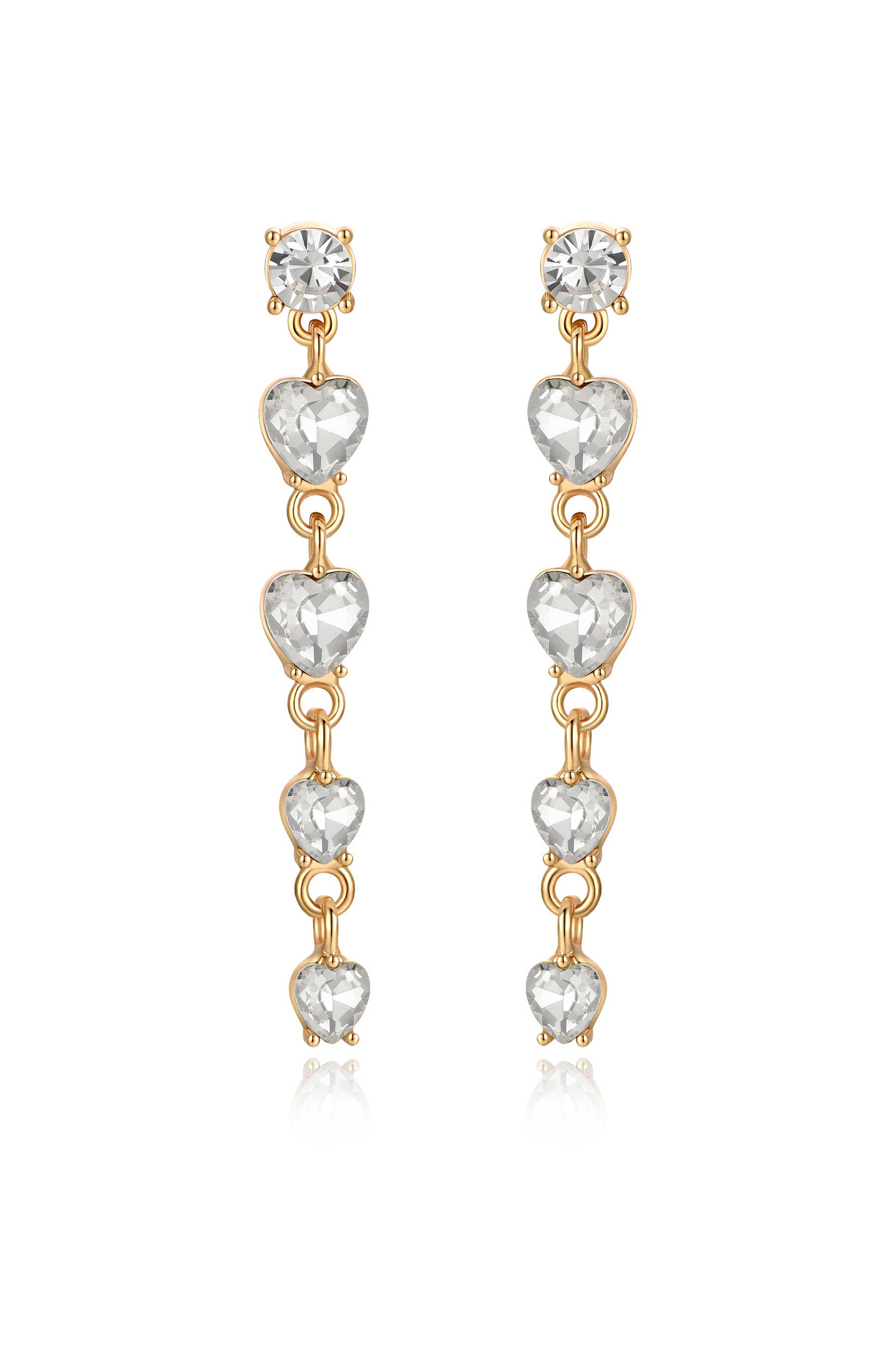 Descending Crystal Heart 18k Gold Plated Earrings