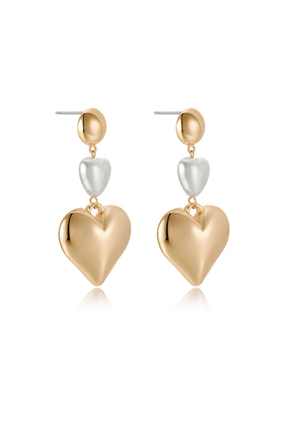 Spread the Love 18k Gold Plated and Pearl Heart Dangle Earrings side