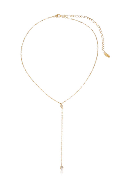 Simplistic Crystal Layered 18k Gold Plated Lariat Necklace Set 2