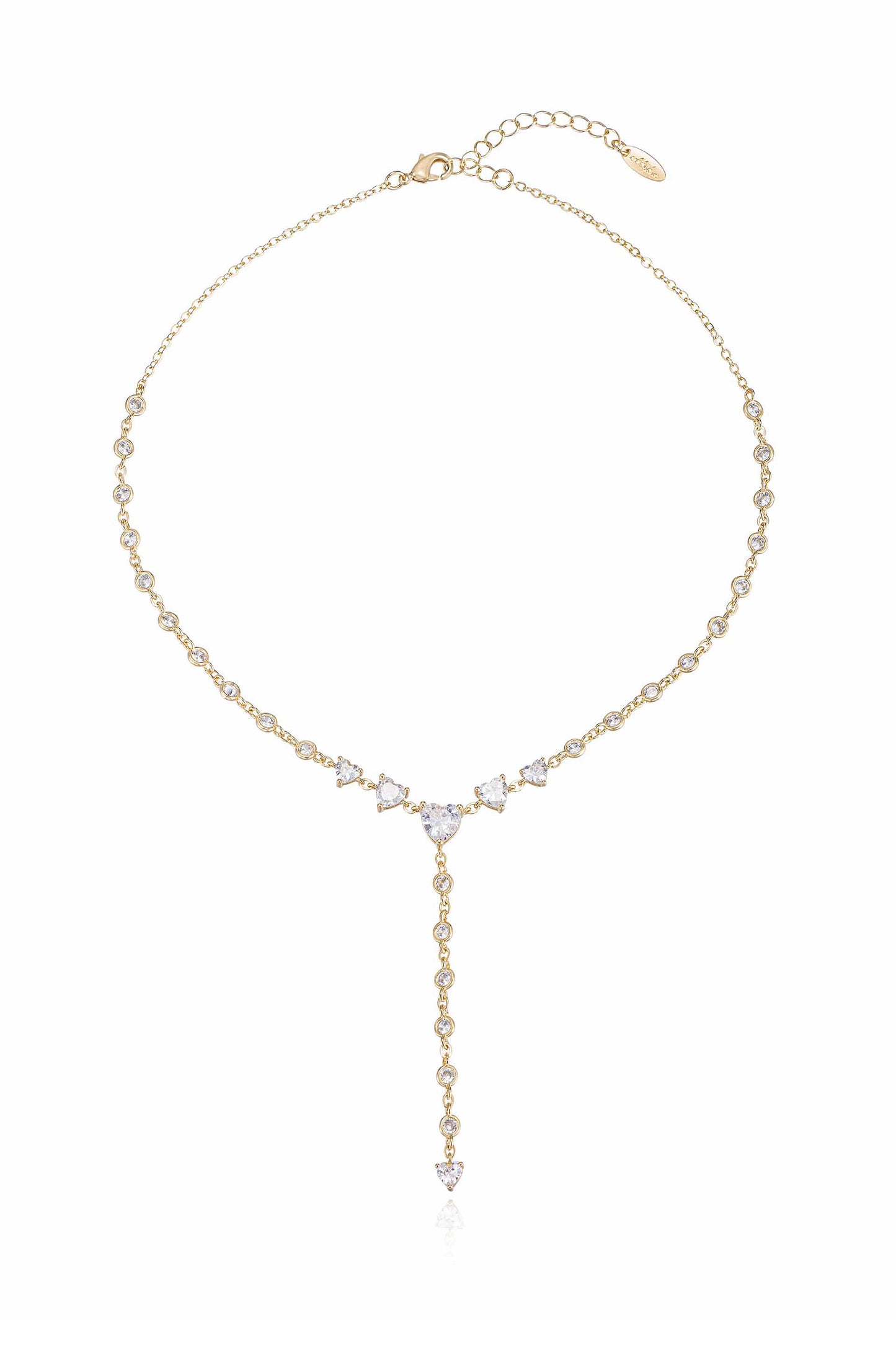 Queen of Hearts 18k Gold Plated Crystal Lariat Necklace