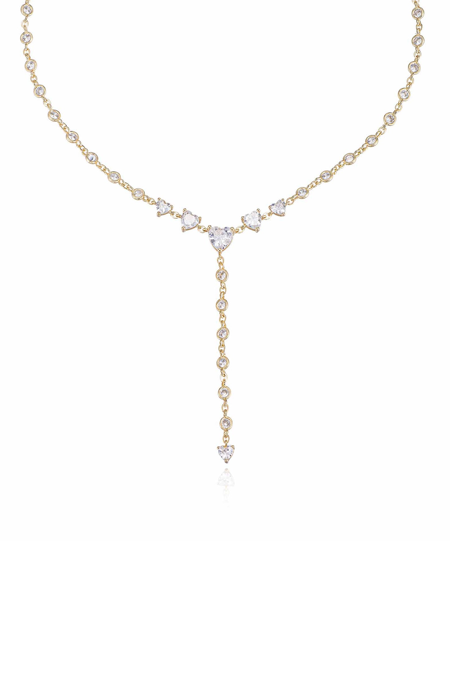 Queen of Hearts 18k Gold Plated Crystal Lariat Necklace close