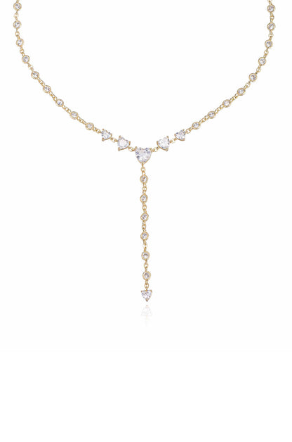 Queen of Hearts 18k Gold Plated Crystal Lariat Necklace close