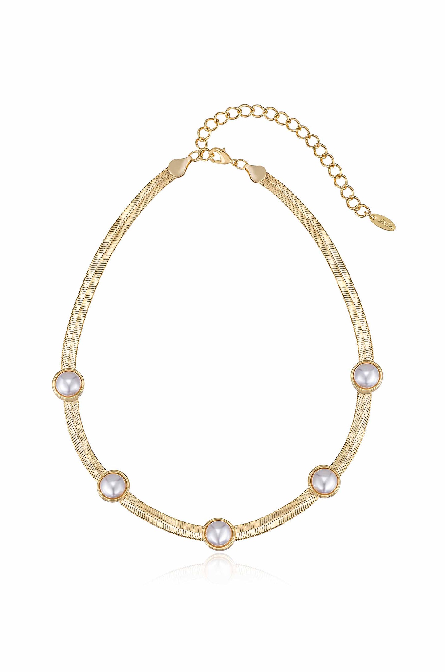 Pearl Dotted 18k Gold Plated Snake Chain