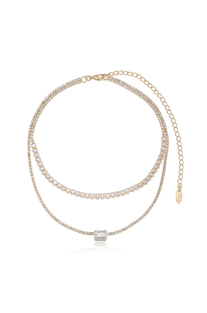 Double Layer Crystal Shine 18k Gold Plated Necklace