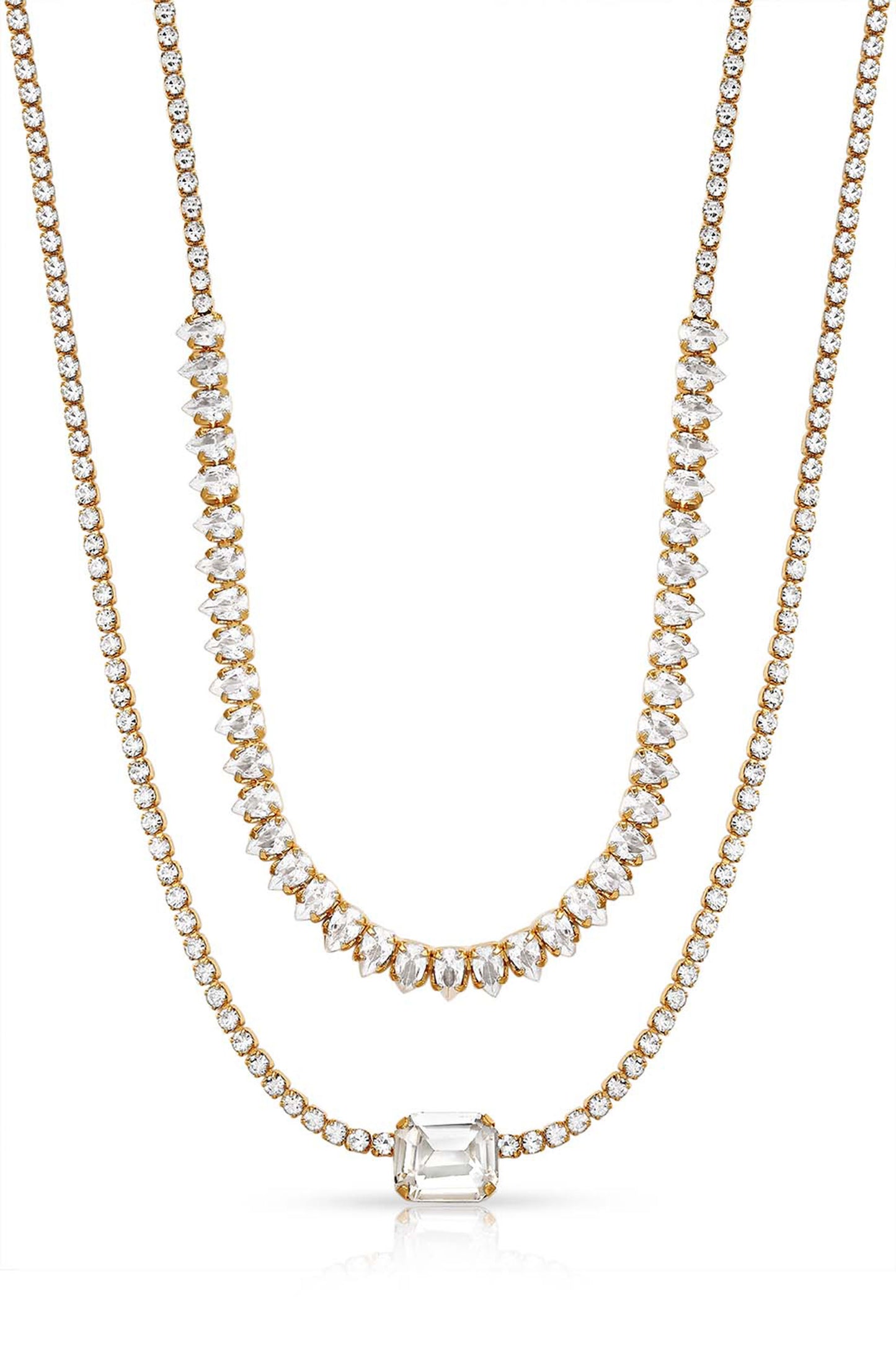 Double Layer Crystal Shine 18k Gold Plated Necklace close
