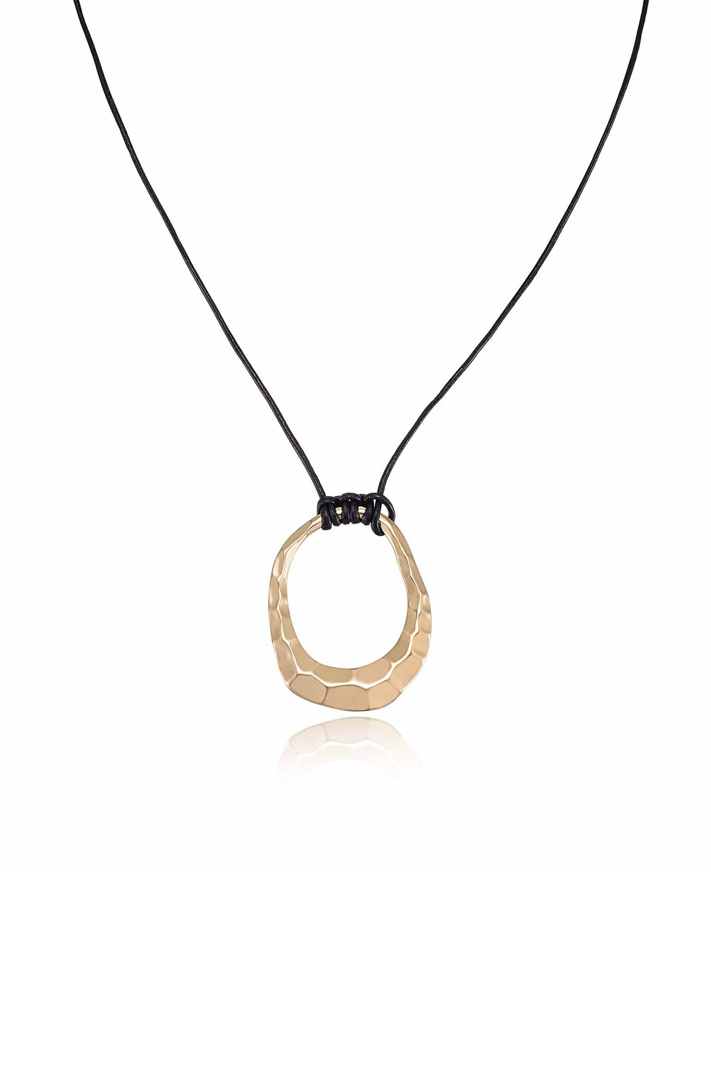 Hammered Golden Loop Pendant 18k Gold Plated Necklace close
