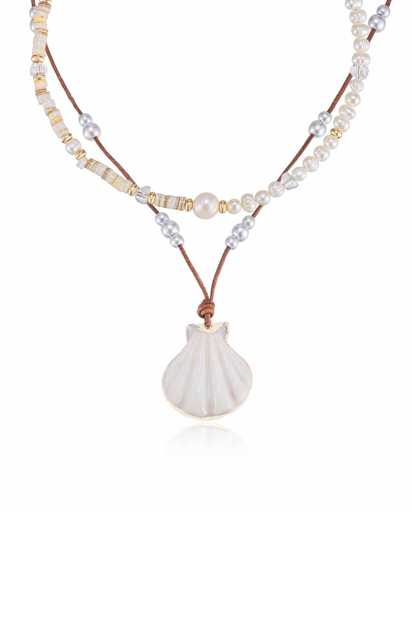 Beach Days Shell Pendant 18k Gold Plated Necklace Set close