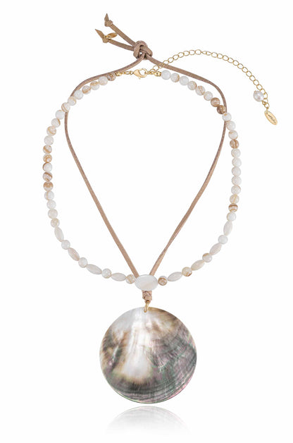 Opalescent Shell and 18k Gold Plated Necklace Set