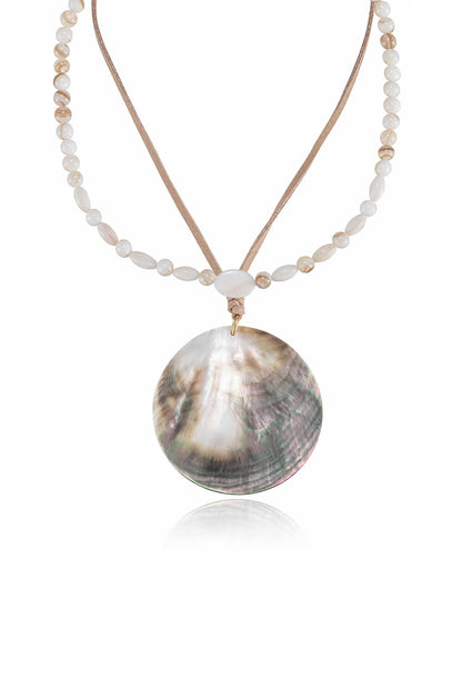 Opalescent Shell and 18k Gold Plated Necklace Set close