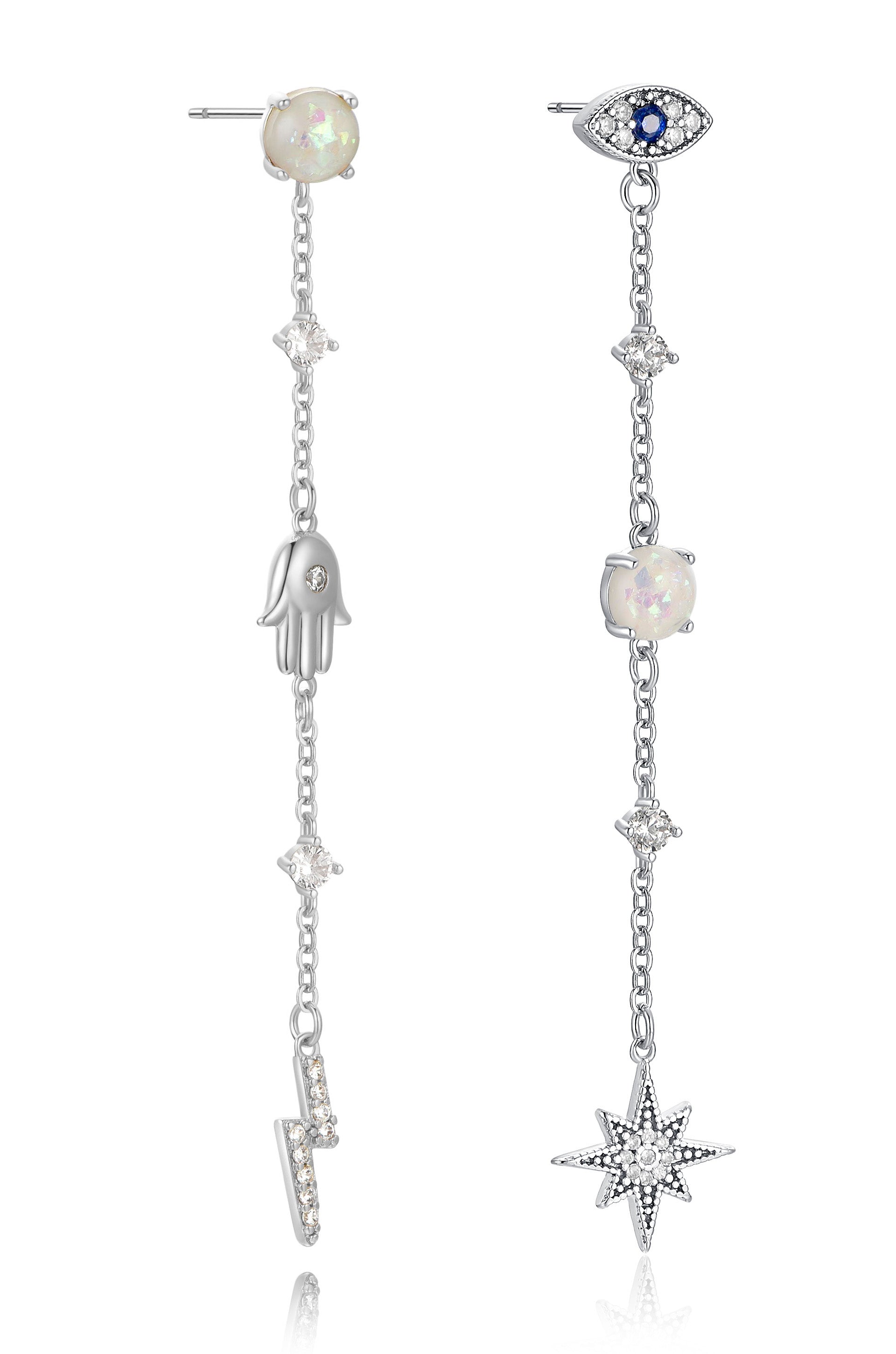 Dangle Opal and Charms Earrings in rhodium side