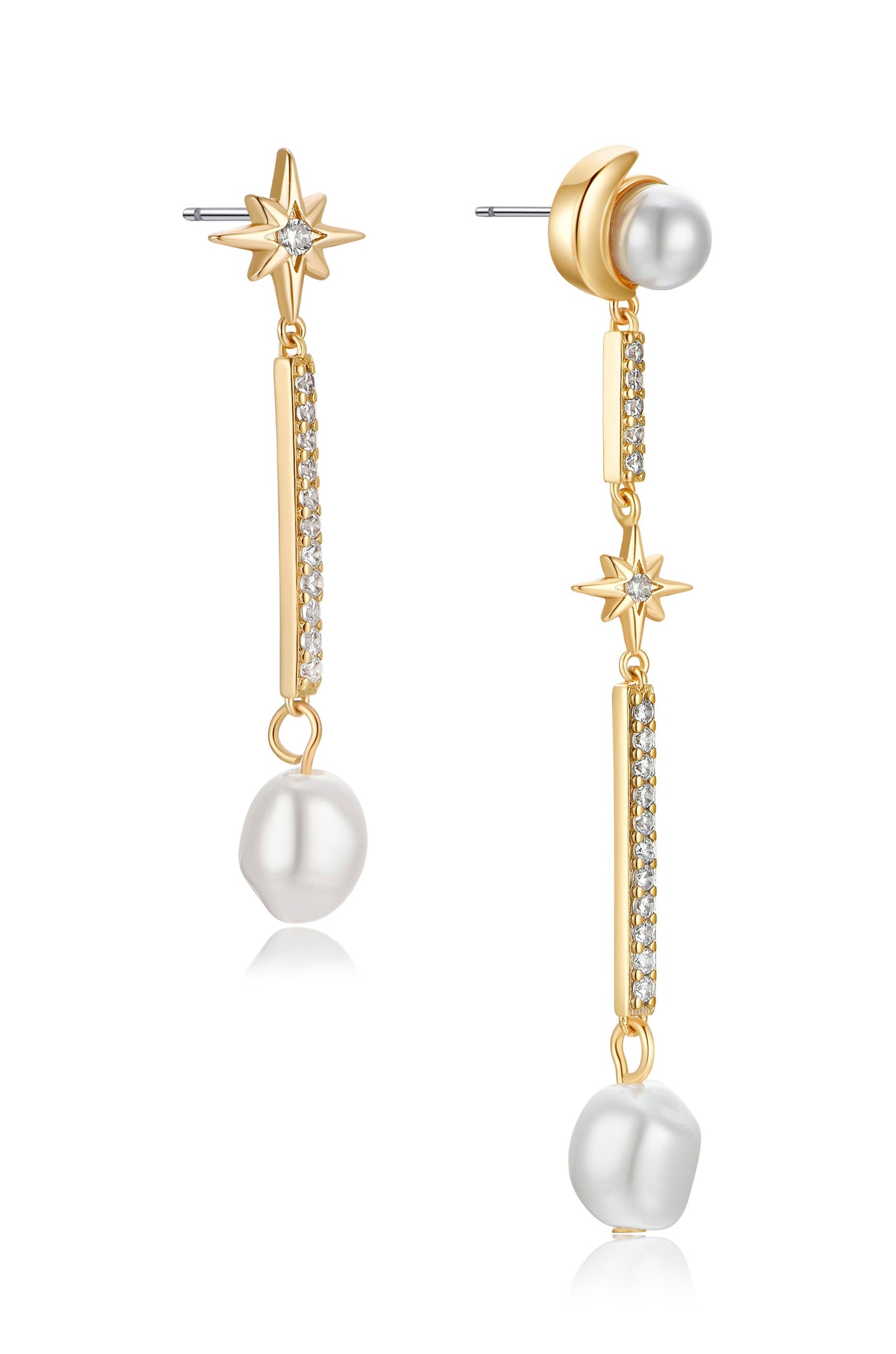 Celestial Pearl Dangle 18k Gold Plated Earrings side