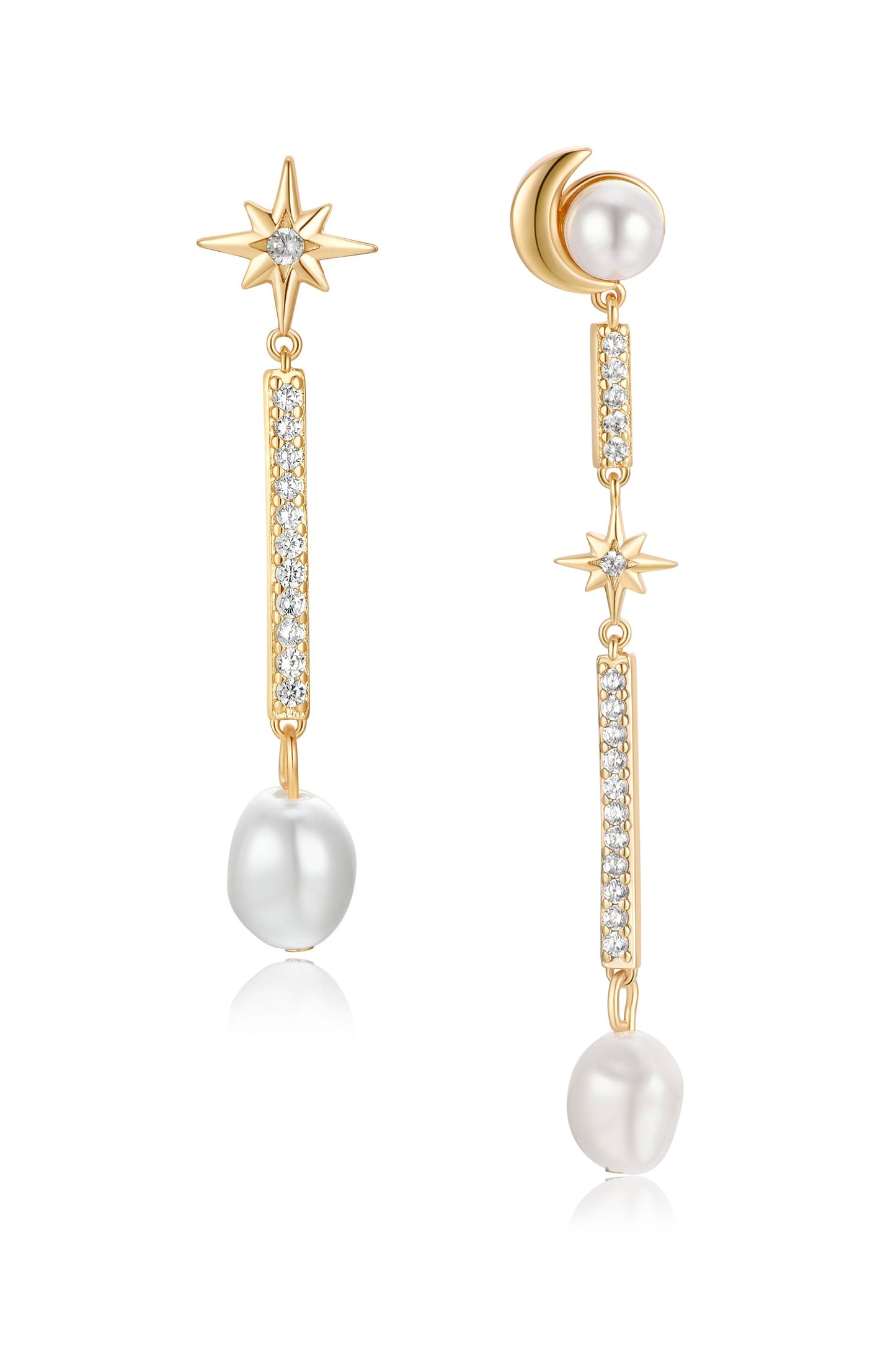 Celestial Pearl Dangle 18k Gold Plated Earrings
