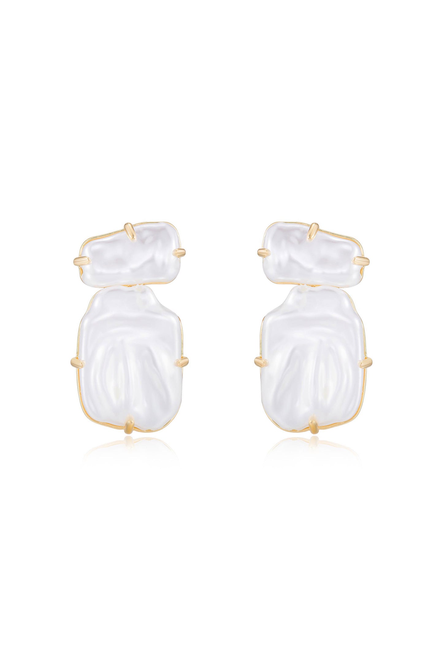 Edge of Water Double Pearl 18k Gold Plated Earrings
