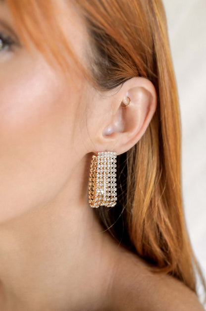 Crystal Loop Around 18k Gold Plated Earrings on model