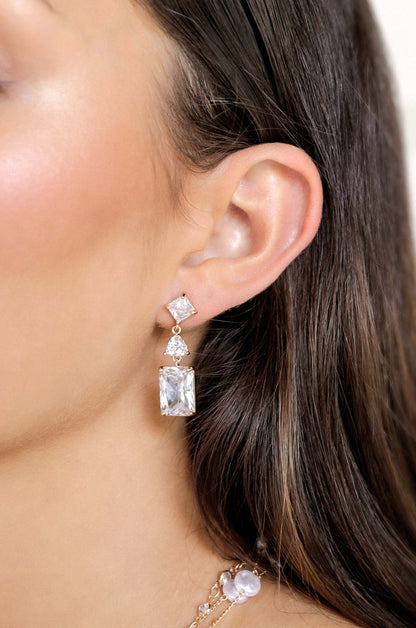 Reflective Crystal 18k Gold Plated Dangle Earrings on model