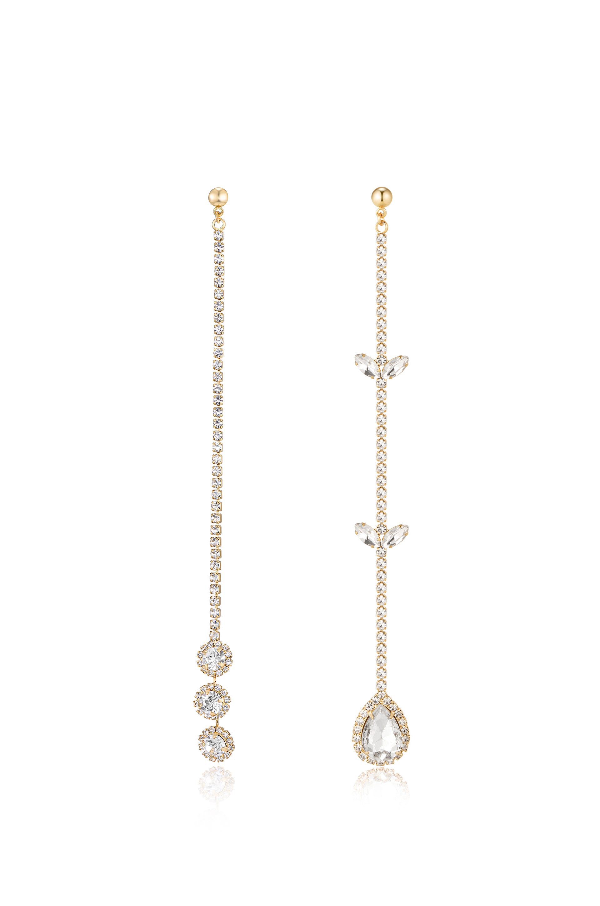 Mix It Up Crystal 18k Gold Plated Asymmetrical Earrings