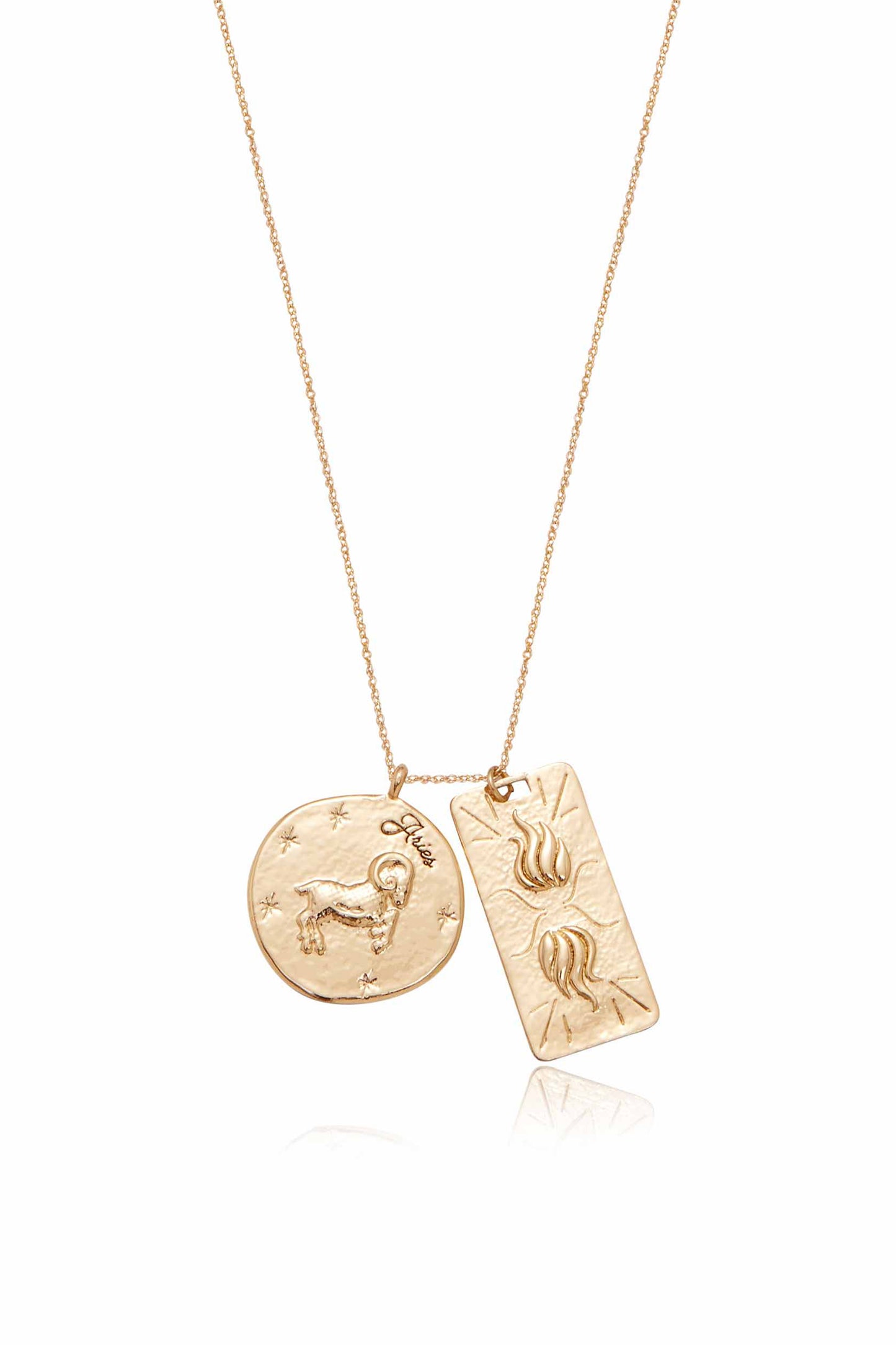 Zodiac Double Medallion 18k Gold Plated Necklace aries close up