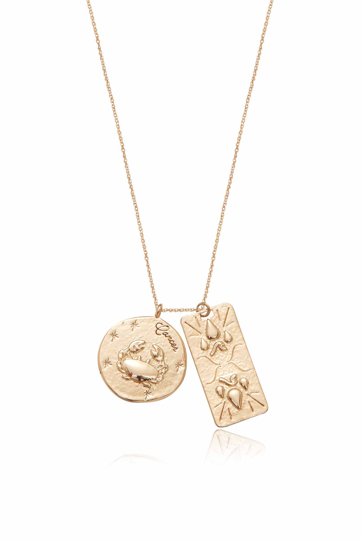 Zodiac Double Medallion 18k Gold Plated Necklace cancer close up