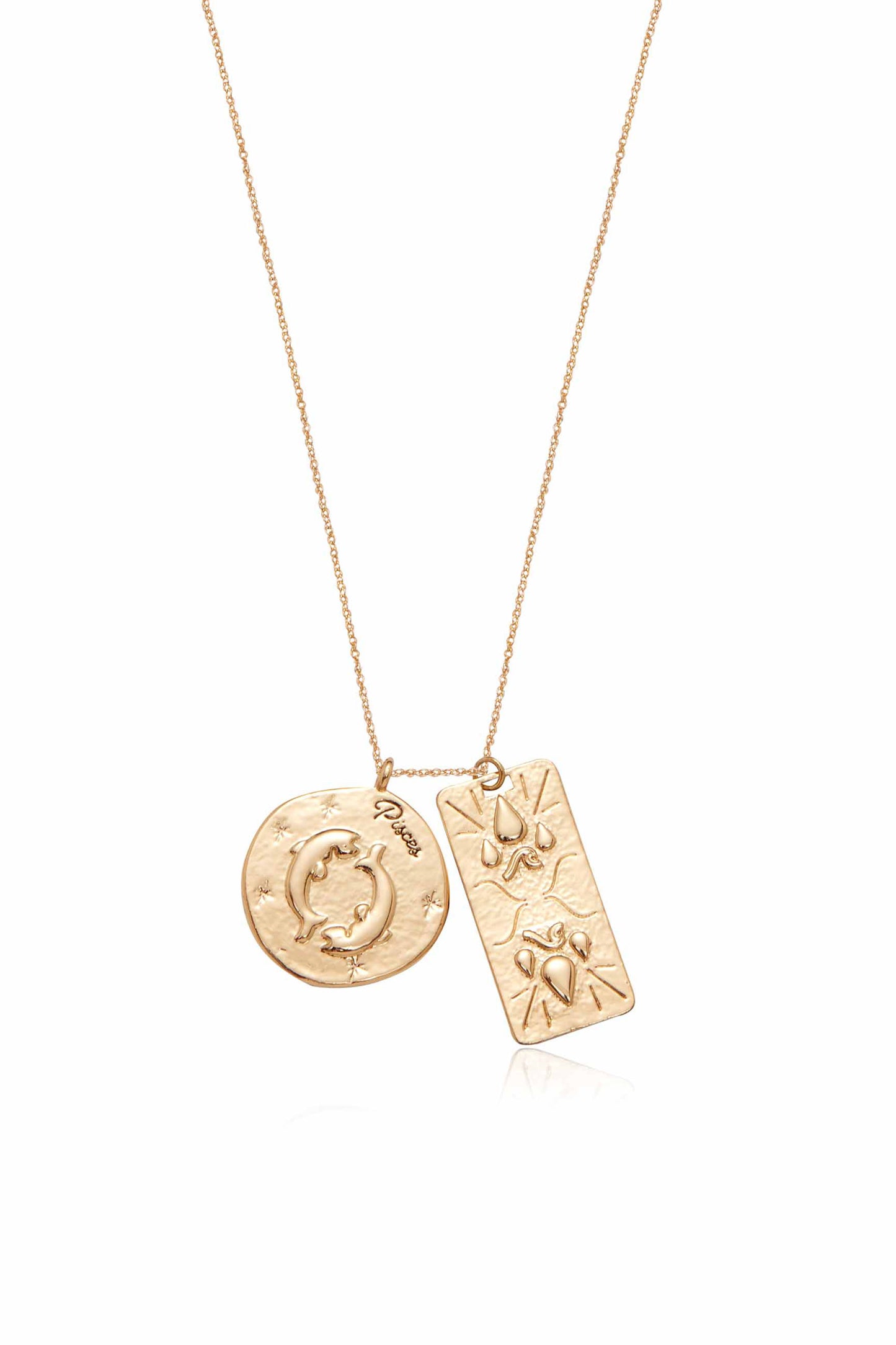Zodiac Double Medallion 18k Gold Plated Necklace picses close