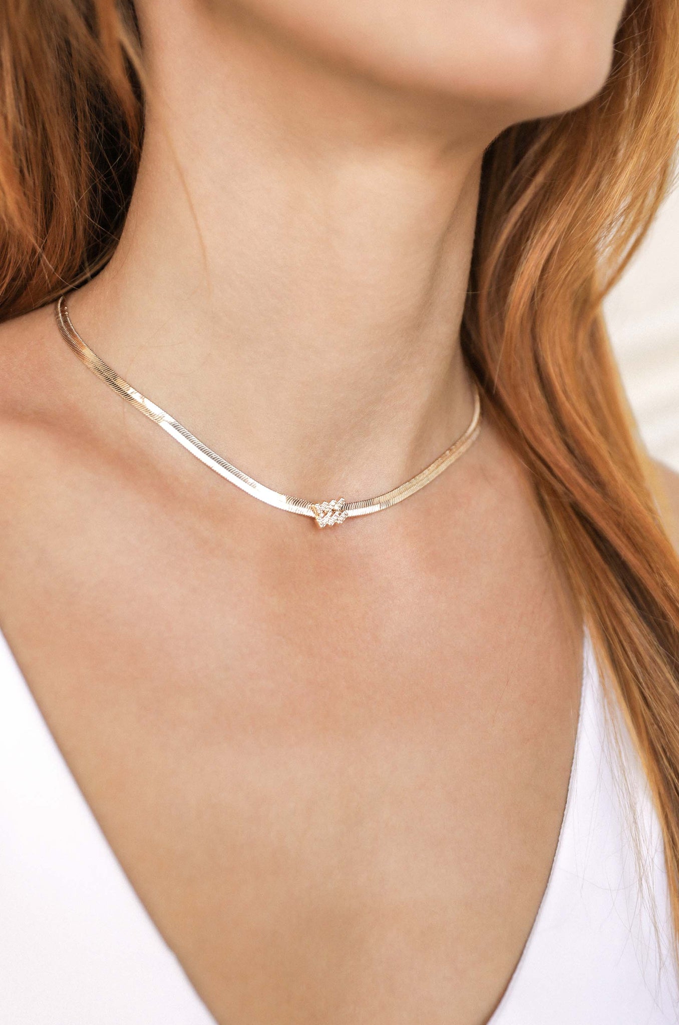 Zodiac Herringbone 18k Gold Plated Necklace on model 1