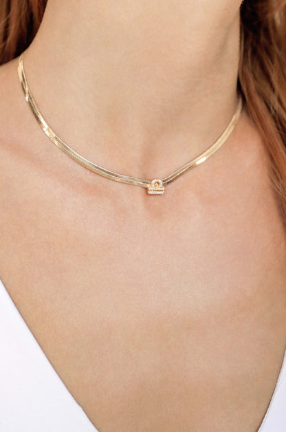 Zodiac Herringbone 18k Gold Plated Necklace on model 8