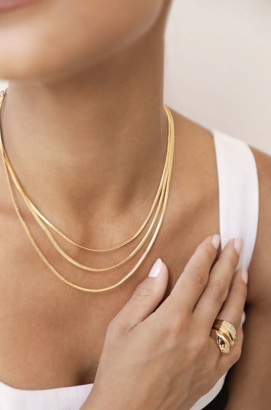 Triple Flex Snake Chain Layered 18k Gold Plated Necklace