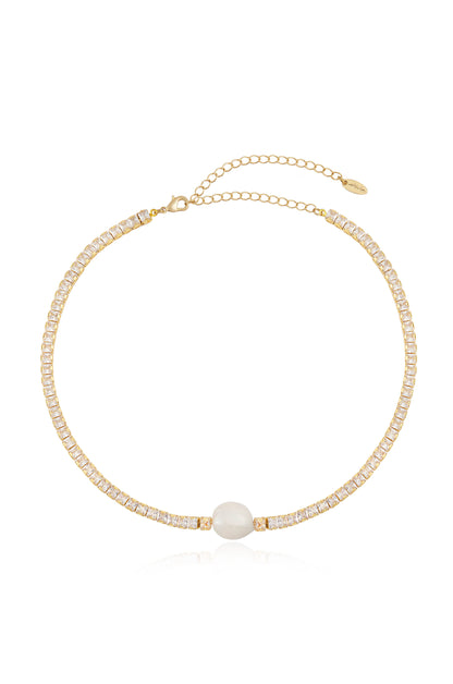 Single Freshwater Pearl 18k Gold Plated Link Necklace