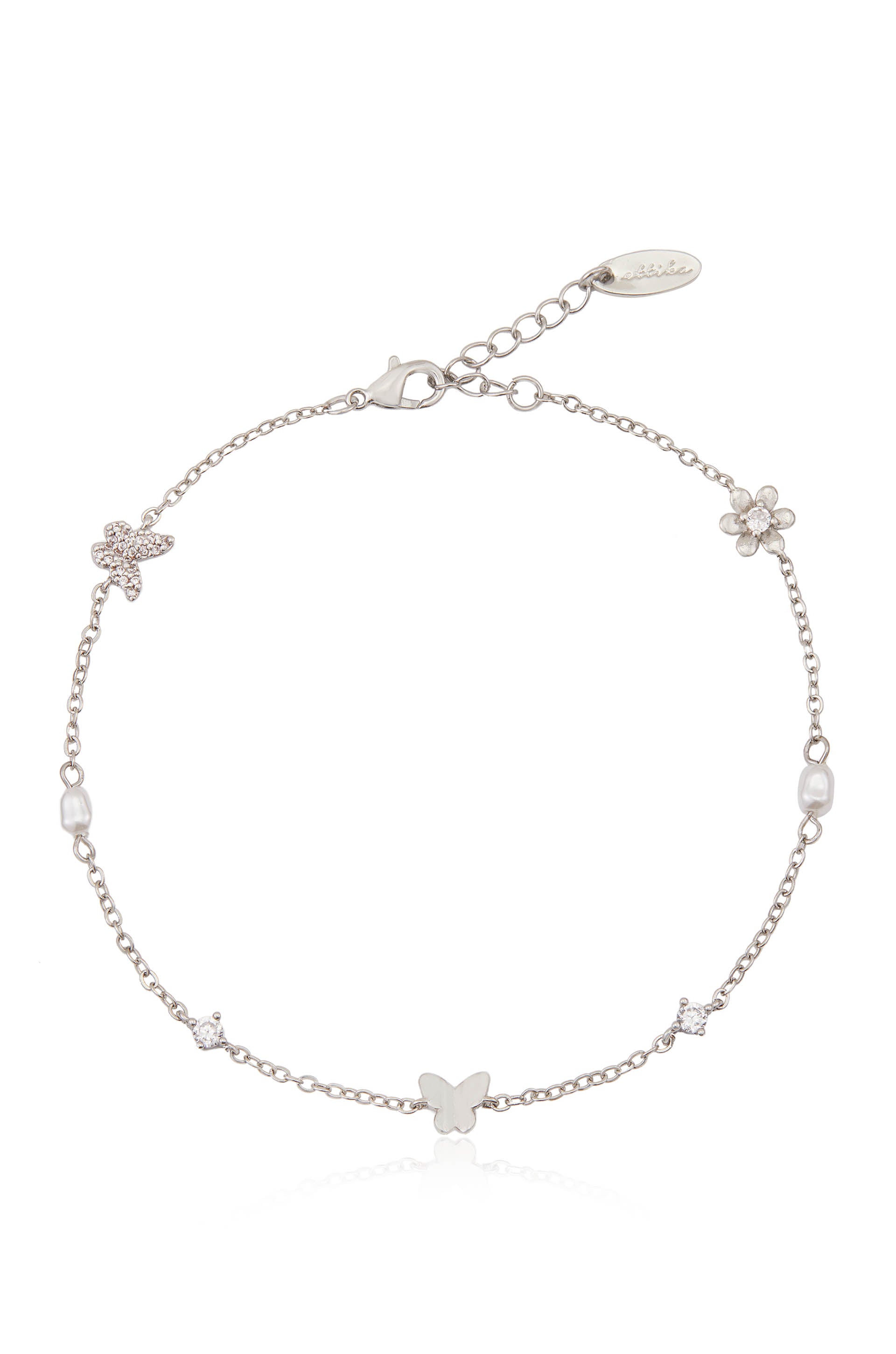 Subtle Butterflies and Pearl Anklet in rhodium