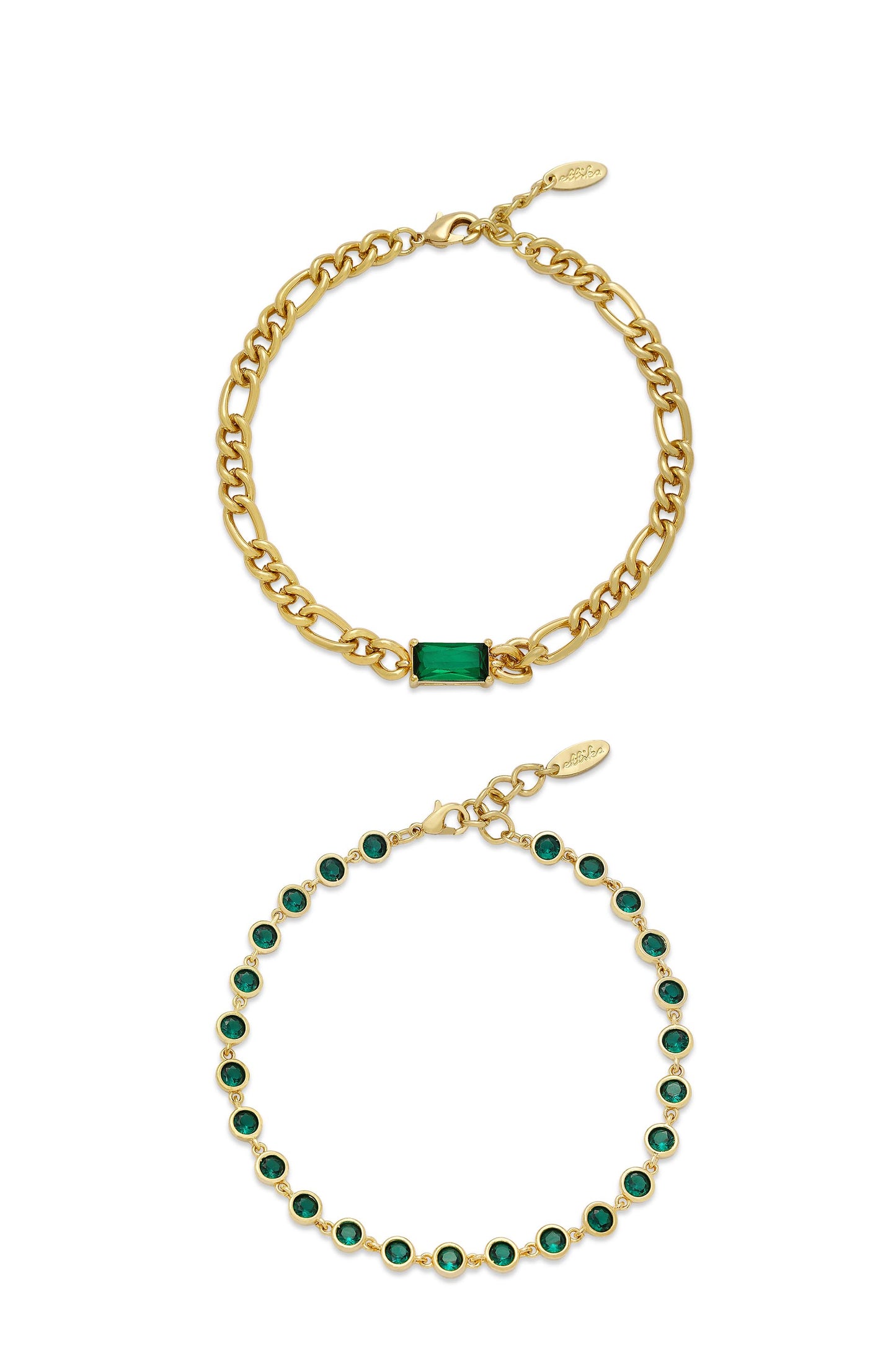 Bejeweled Emerald 18k Gold Plated Anklet Set