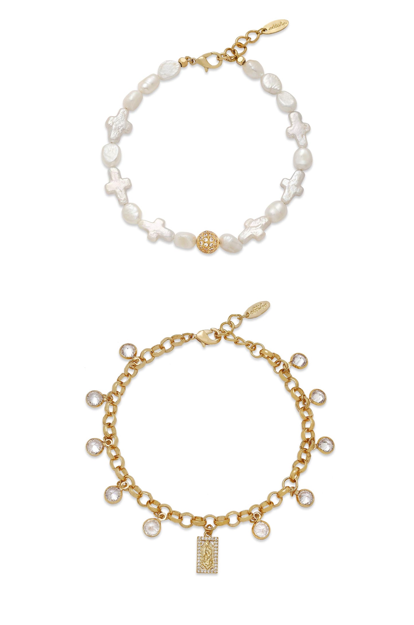Faithful Pearl and 18k Gold Plated Chain Bracelet Set
