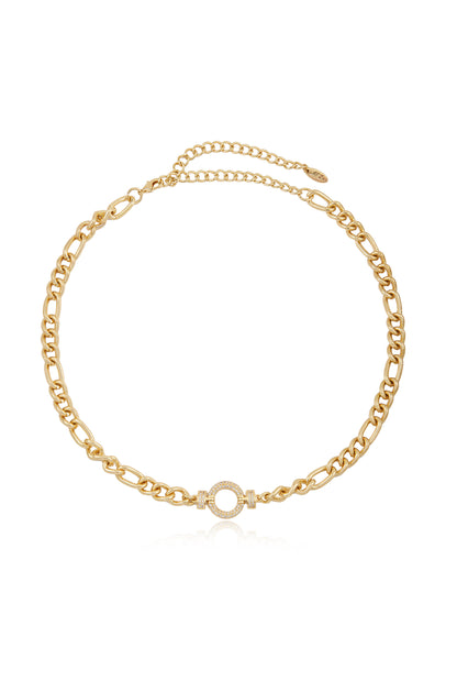 Eternity Crystal Circle 18k Gold Plated Chain Link Necklace