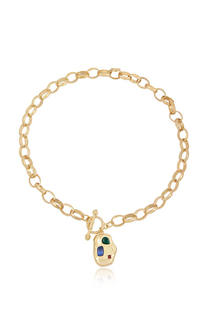 Rainbow Crystal Nugget 18k Gold Plated Toggle Necklace