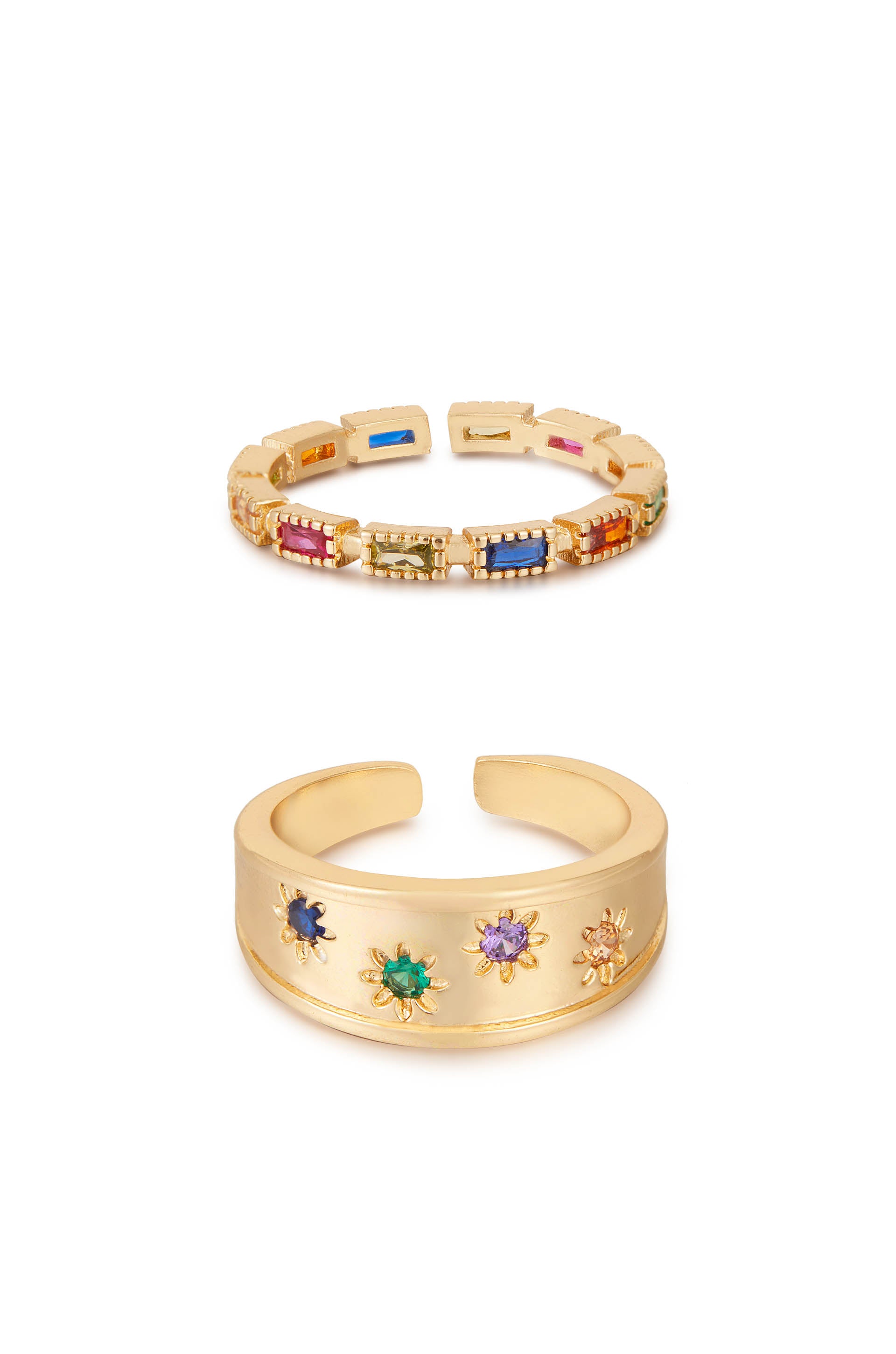 Be Your Own Magic Rainbow Crystal 18k Gold Plated Ring Set