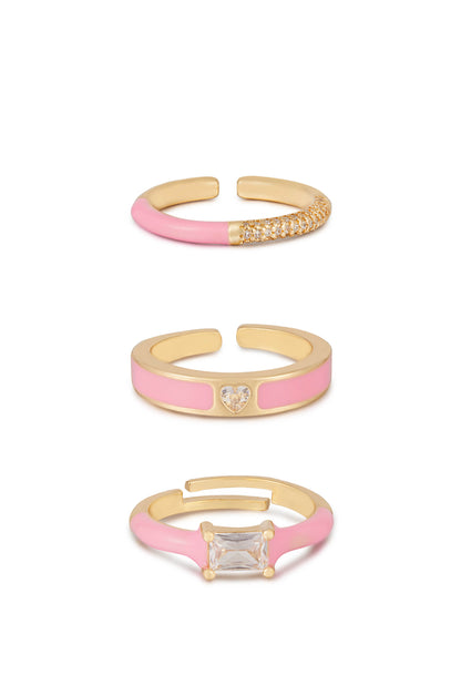 Pink Ladies 18k Gold Plated Ring Set