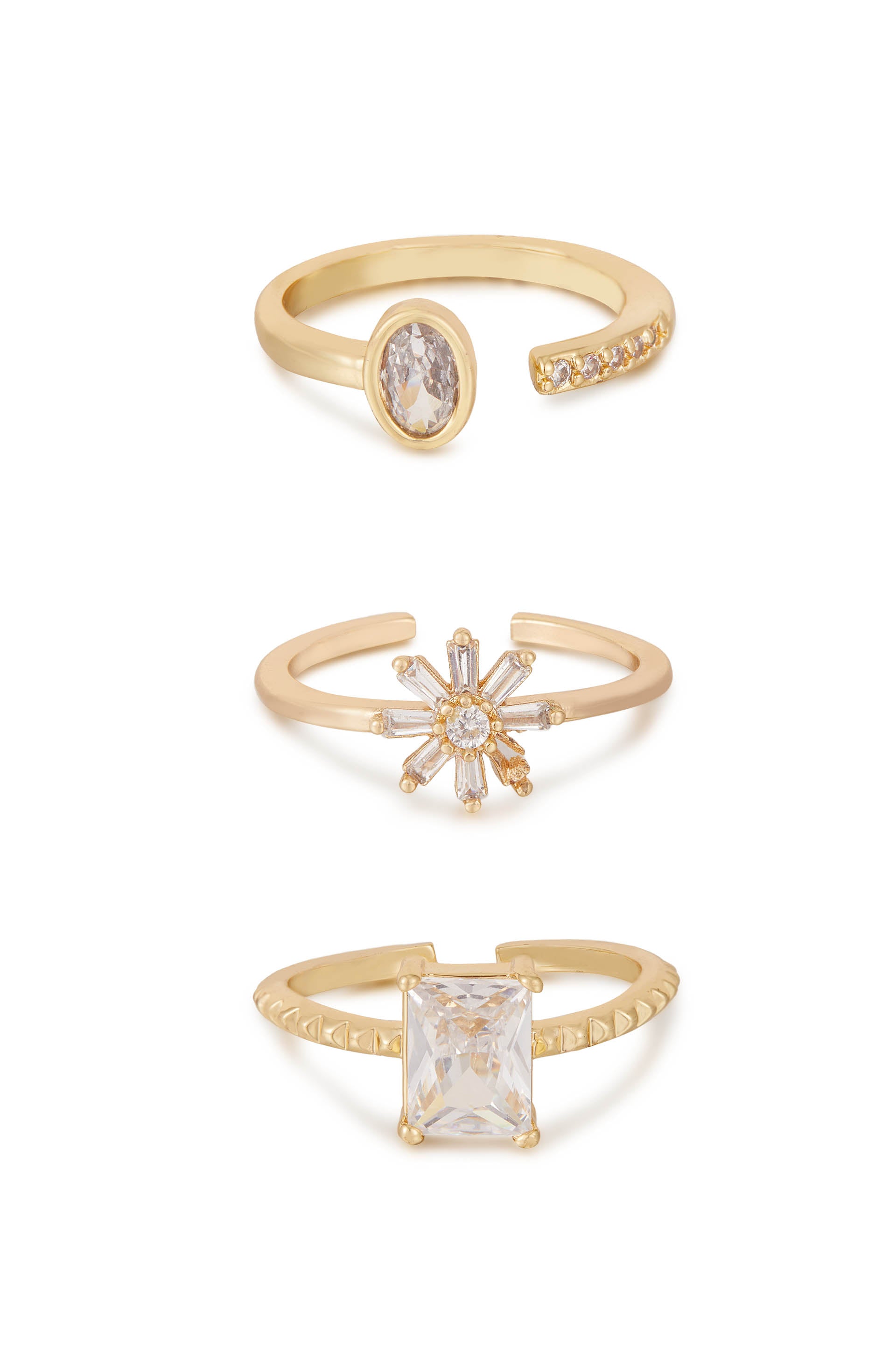 Delicate Daisy Crystal 18k Gold Plated Ring Set