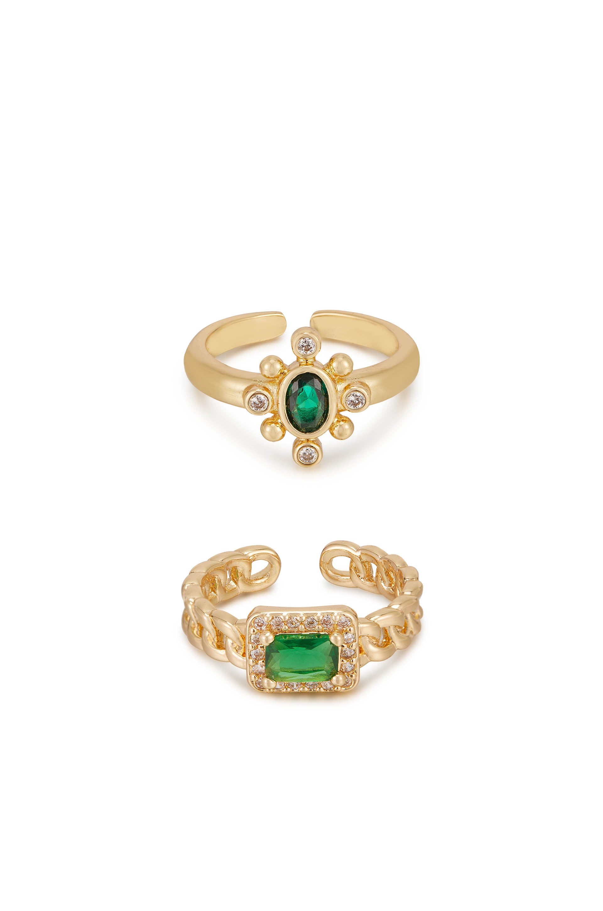 Emerald Green Crystal 18k Gold Plated Ring Set