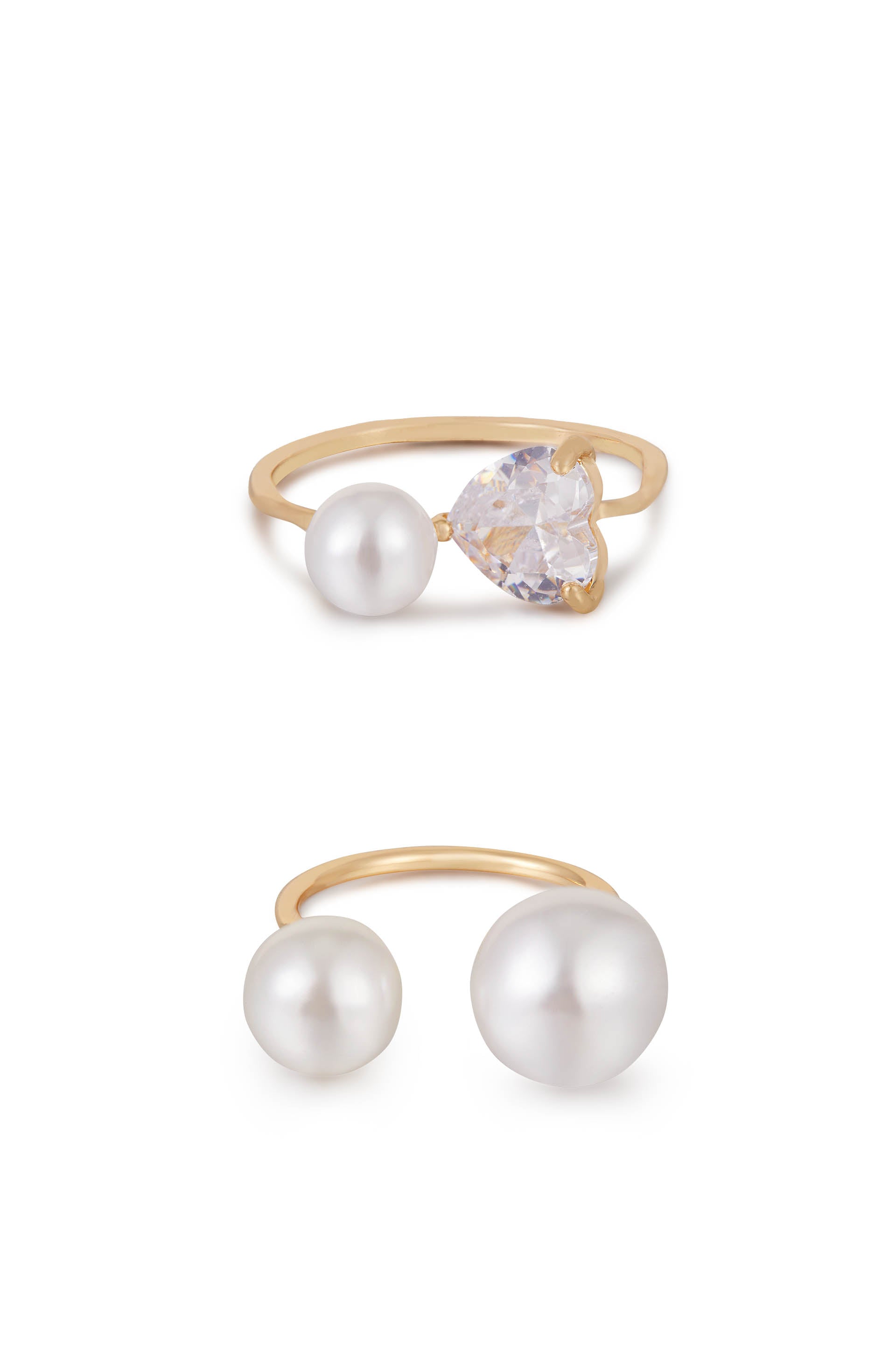Multi-Pearl & Crystal Adjustable 18k Gold Plated Ring Set