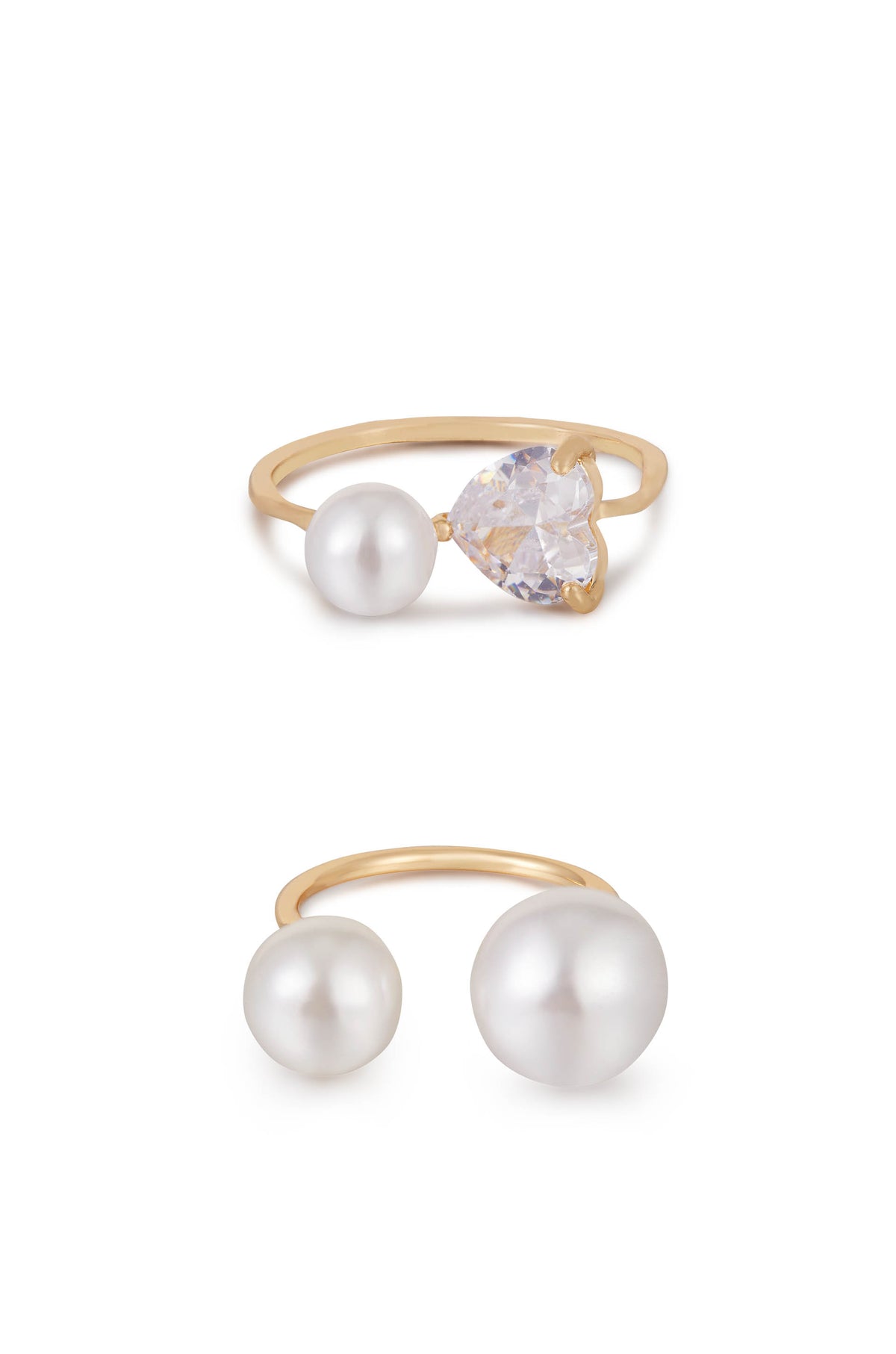 Pearl & Crystal Adjustable Ring Set