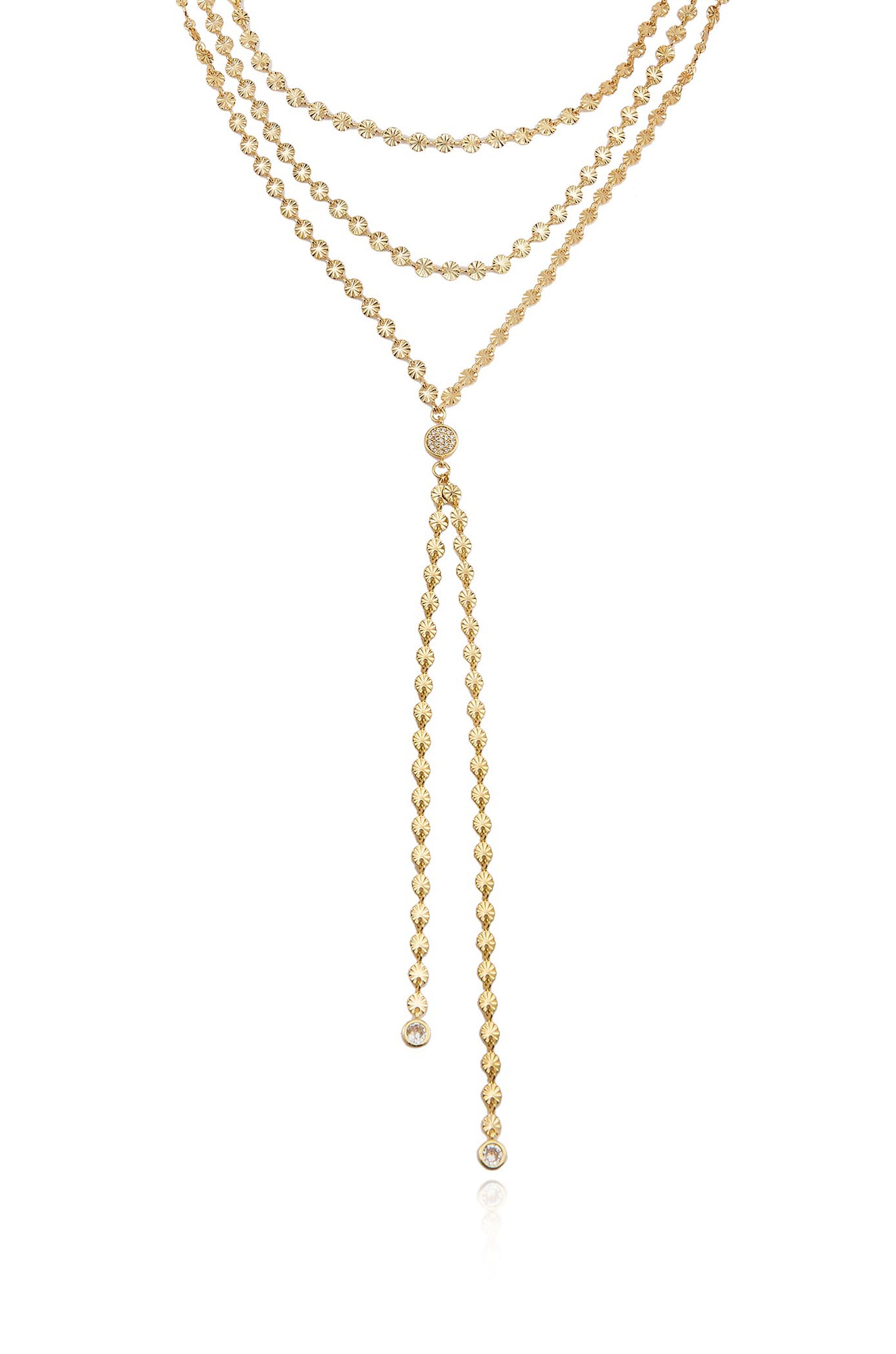 Royal Layered 18k Gold Plated Chain Lariat Necklace close
