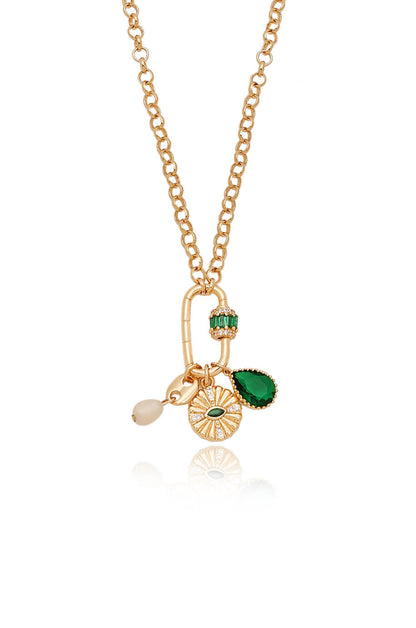 Green Queen 18k Gold Plated Crystal Charm Necklace close