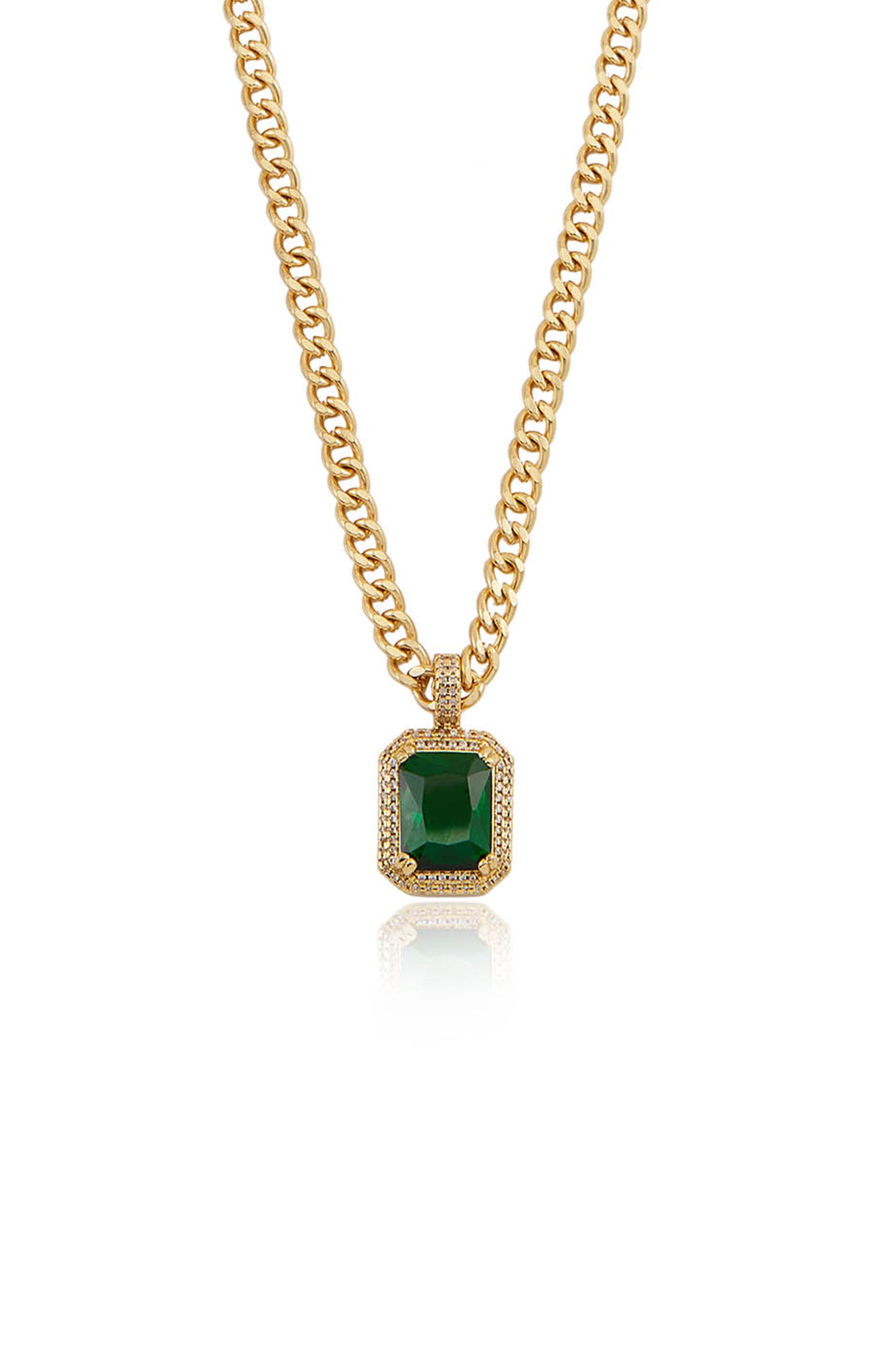 Emerald Stone Pendant 18k Gold Plated Link Necklace close